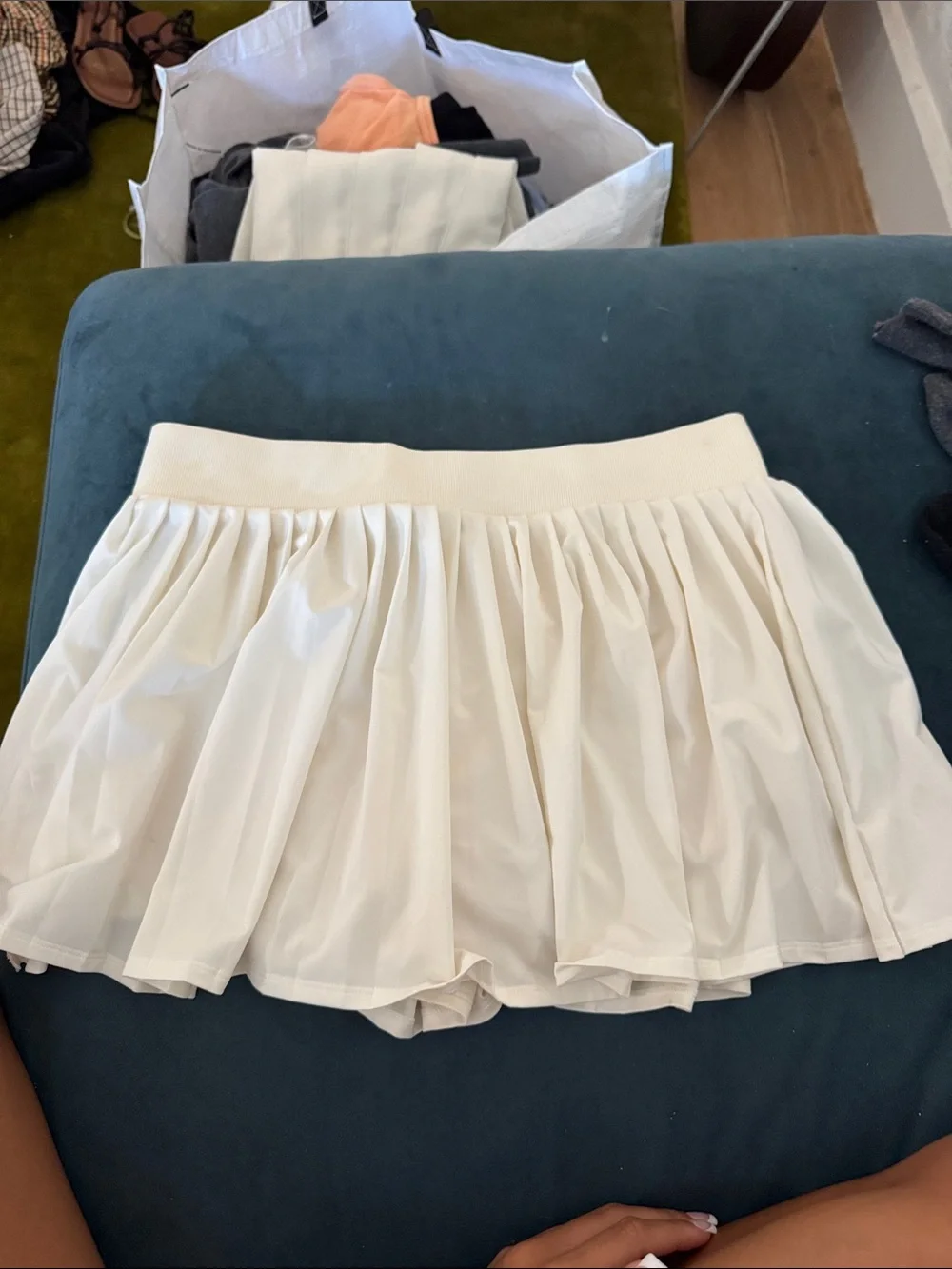 TORY BURCH Cream Pleated Skater Mini Skirt